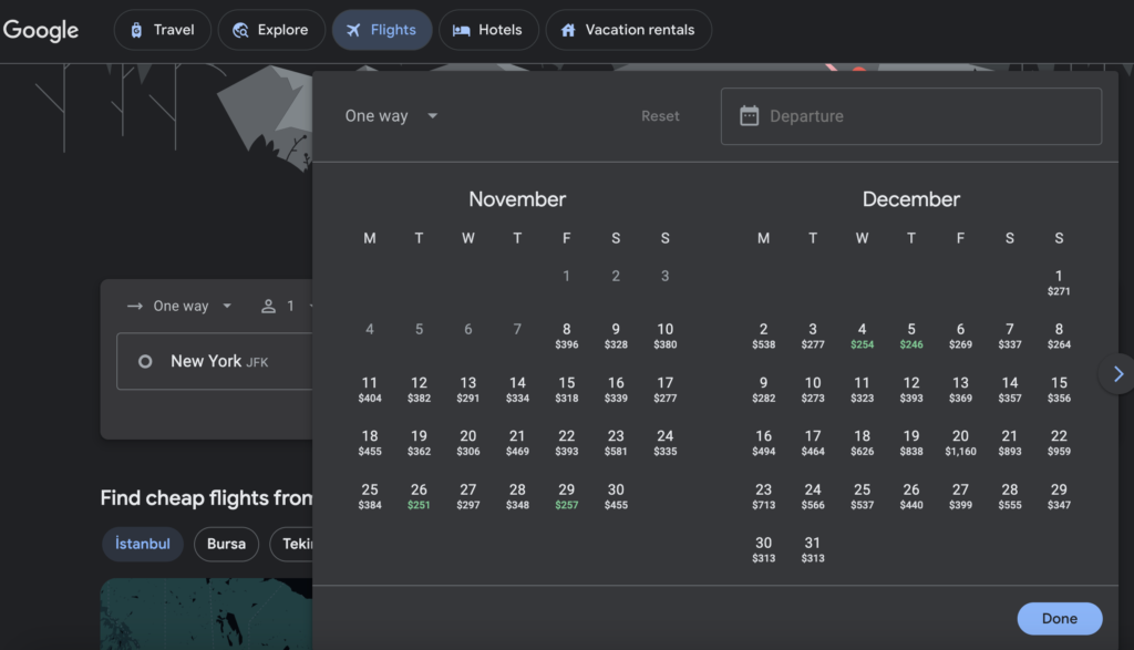 google flight how to use grid table for price compare