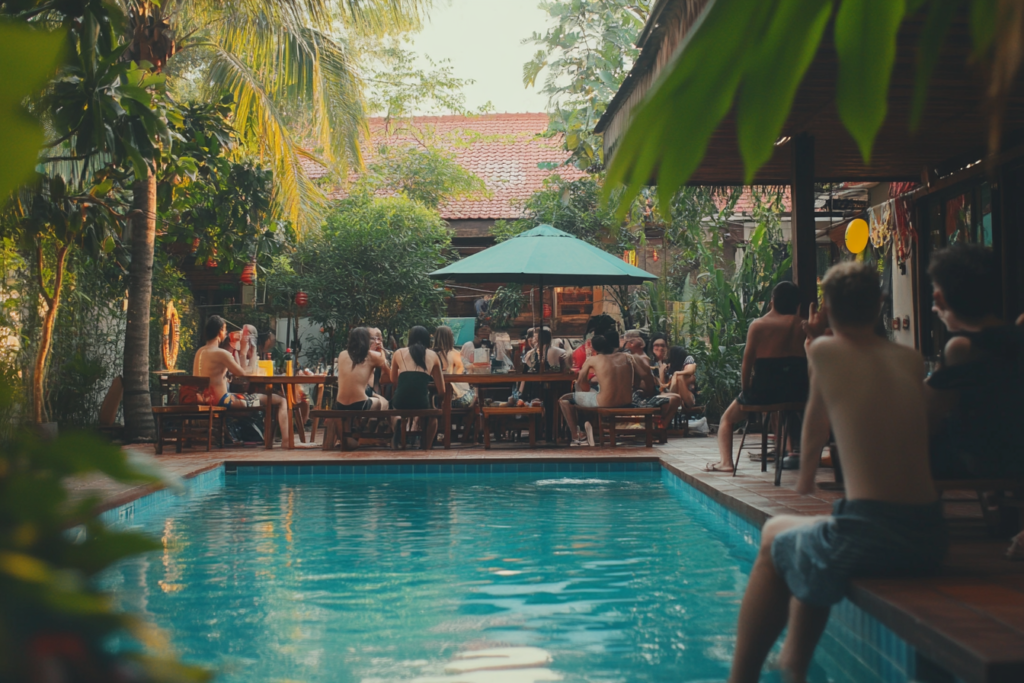 people enjoying in the hostel garden